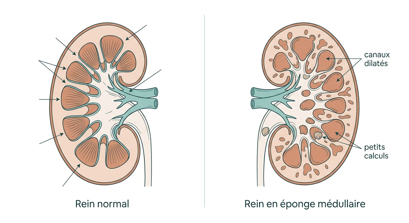 Comparaison entre un rein normal et un rein en éponge médullaire