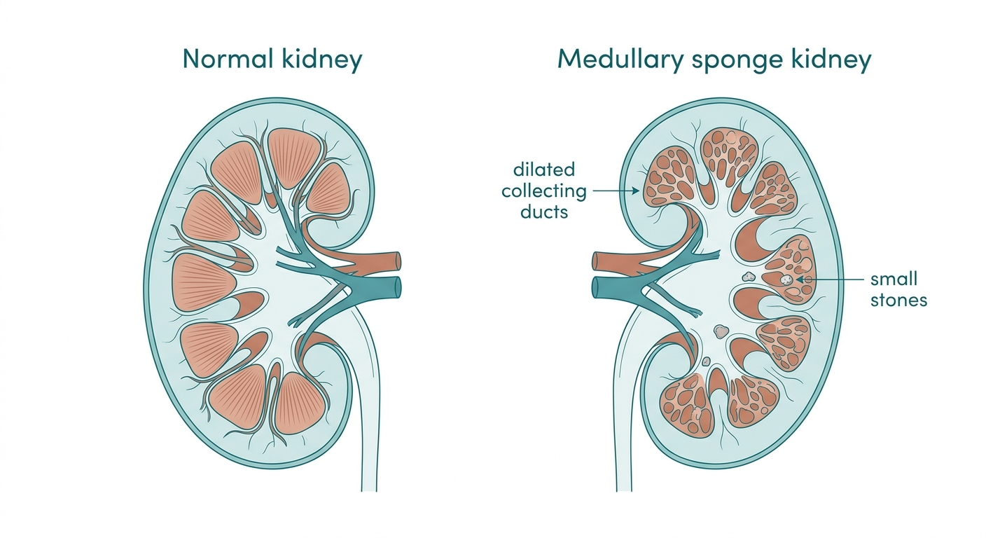 Comparison of a normal kidney and a medullary sponge kidney
