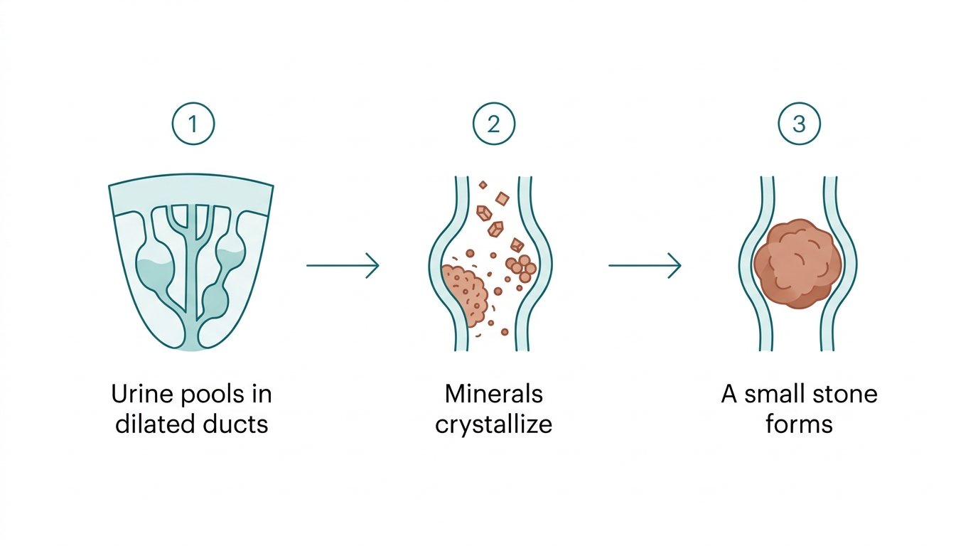 Three steps of stone formation in medullary sponge kidney